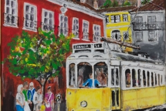 Lisbon Tram in Acrylic on 30 x 25 cm canvas