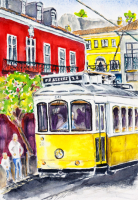 Lisboa street tram 28 18x26cm. (7x10.25in) Arches 300g Watercolour