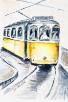 Lisboa tram 28 watercolour. 18x26cm. (7x10.25in) Arches 300g Watercolour