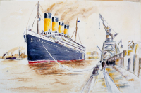 A painting of RMS Titanic  leaving Southampton by Lorna Markillie