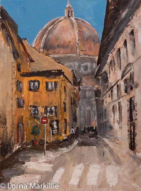 Street in Florence, Classical Gothic and Renaissance Florence, Italy. Acrylic 30 cm x 40 cm by Lorna Markillie